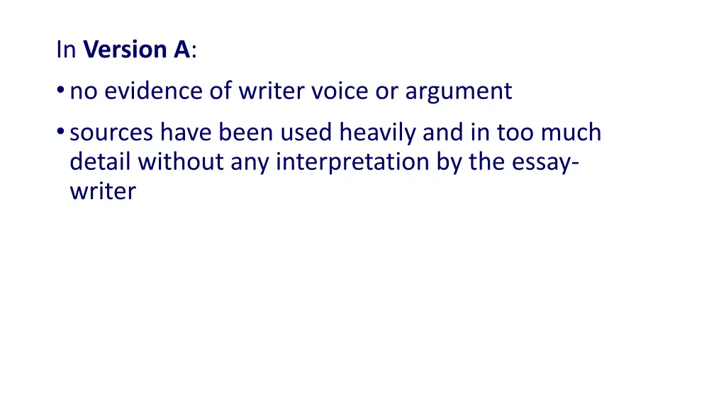 in version a no evidence of writer voice