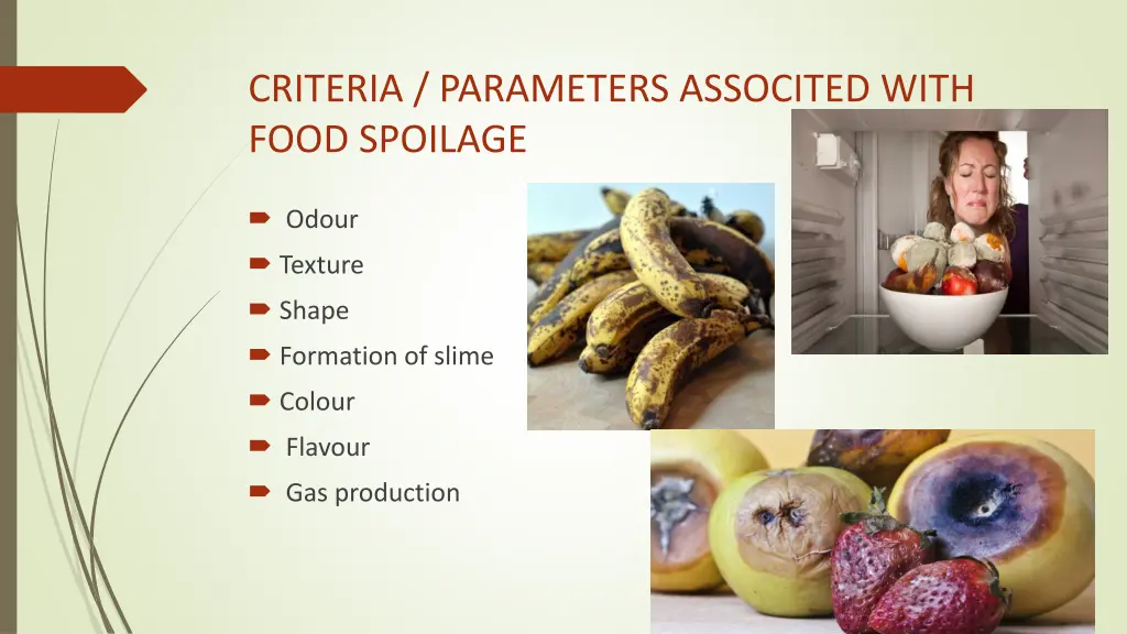 criteria parameters associted with food spoilage