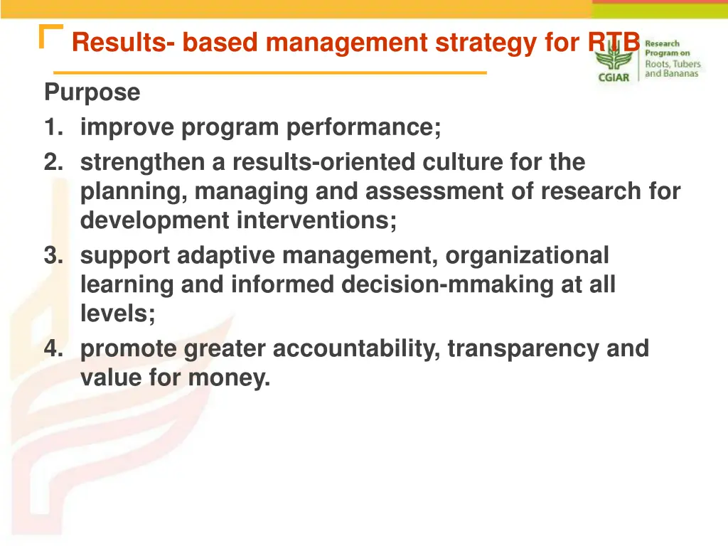 results based management strategy for rtb