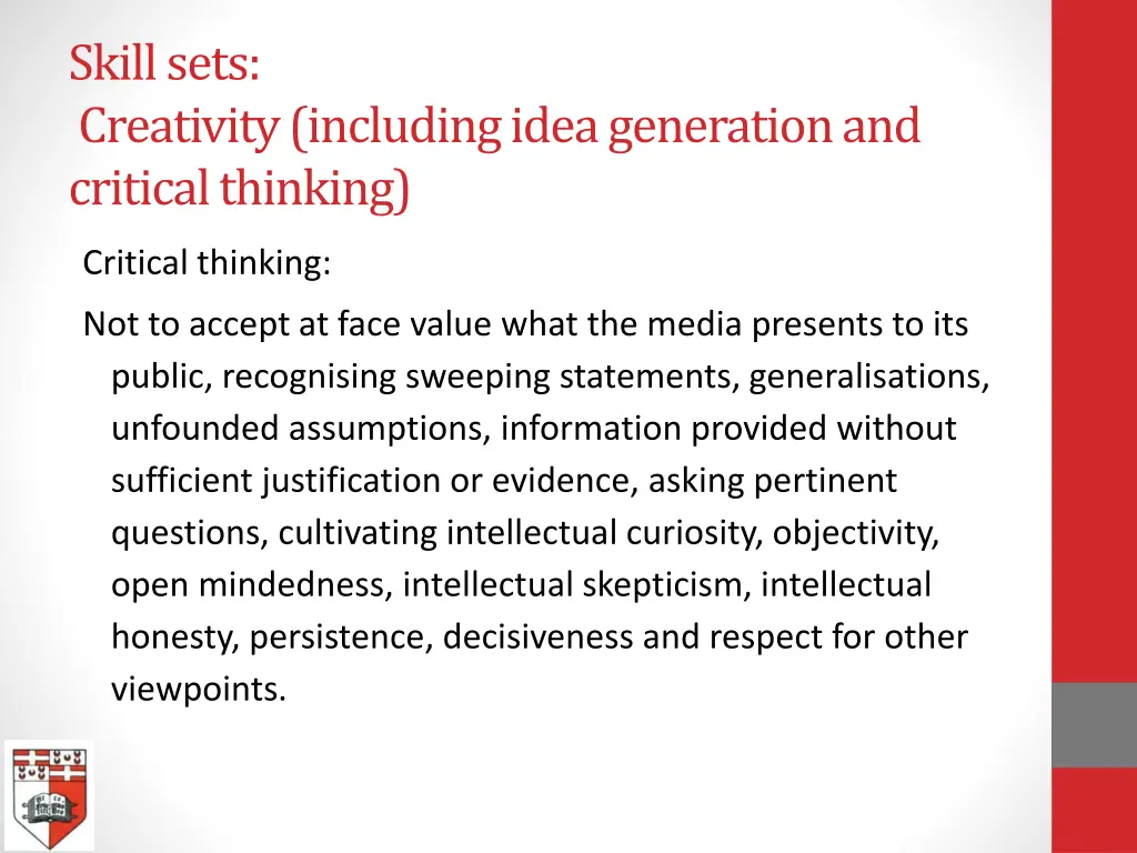 skill sets creativity including idea generation 1