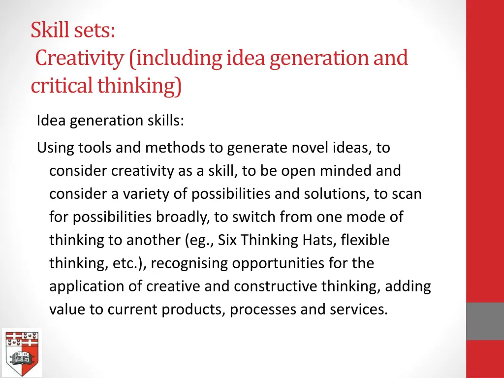 skill sets creativity including idea generation