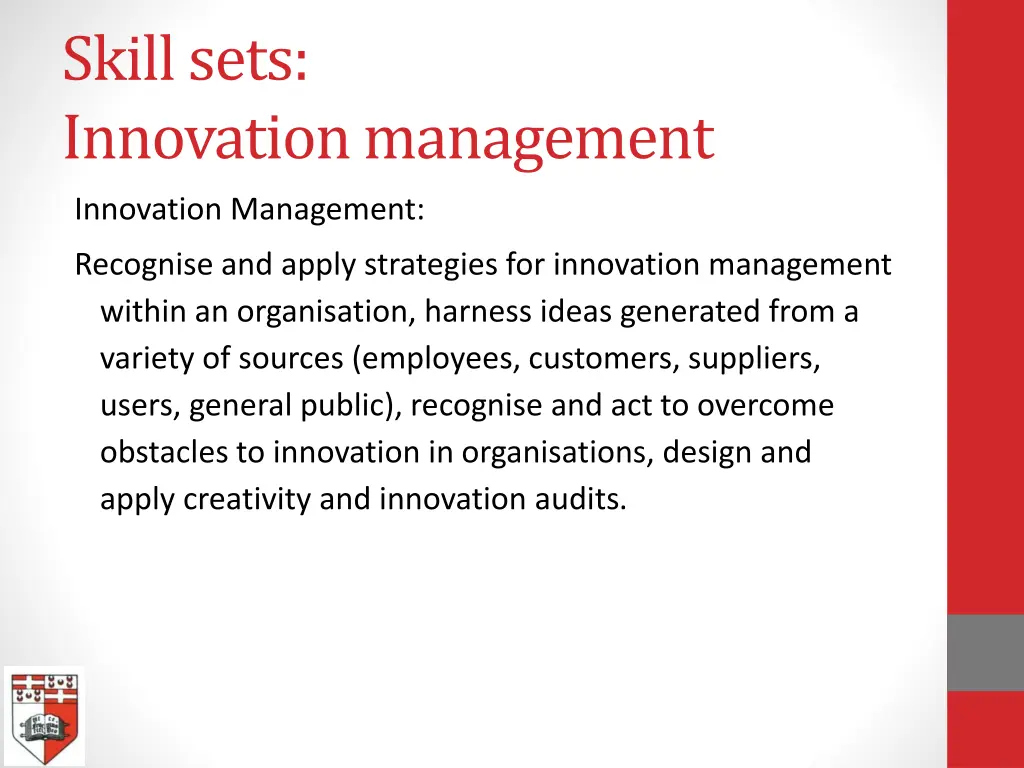 skill sets innovation management