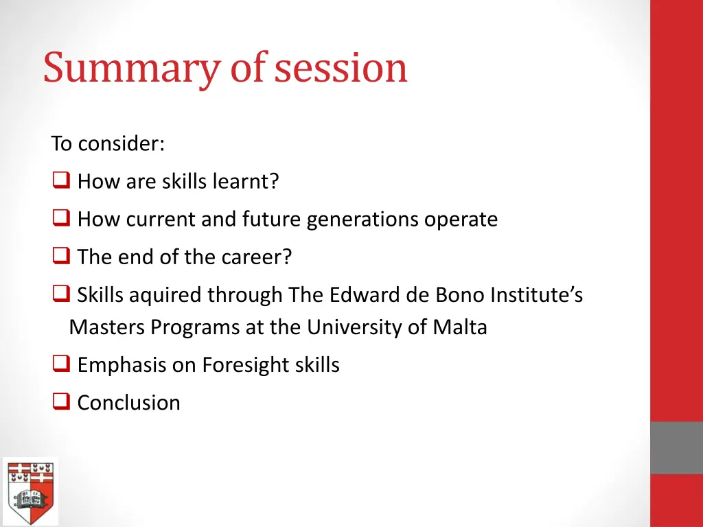 summary of session