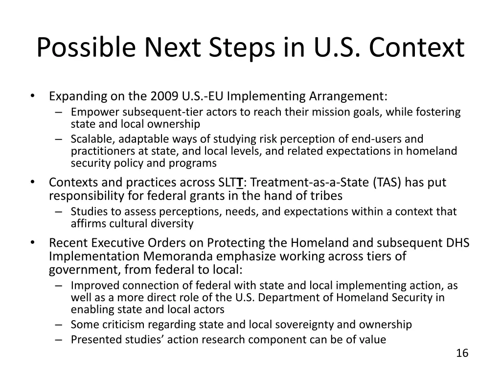 possible next steps in u s context