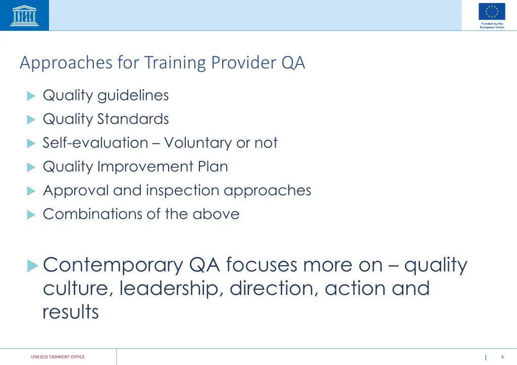 approaches for training provider qa