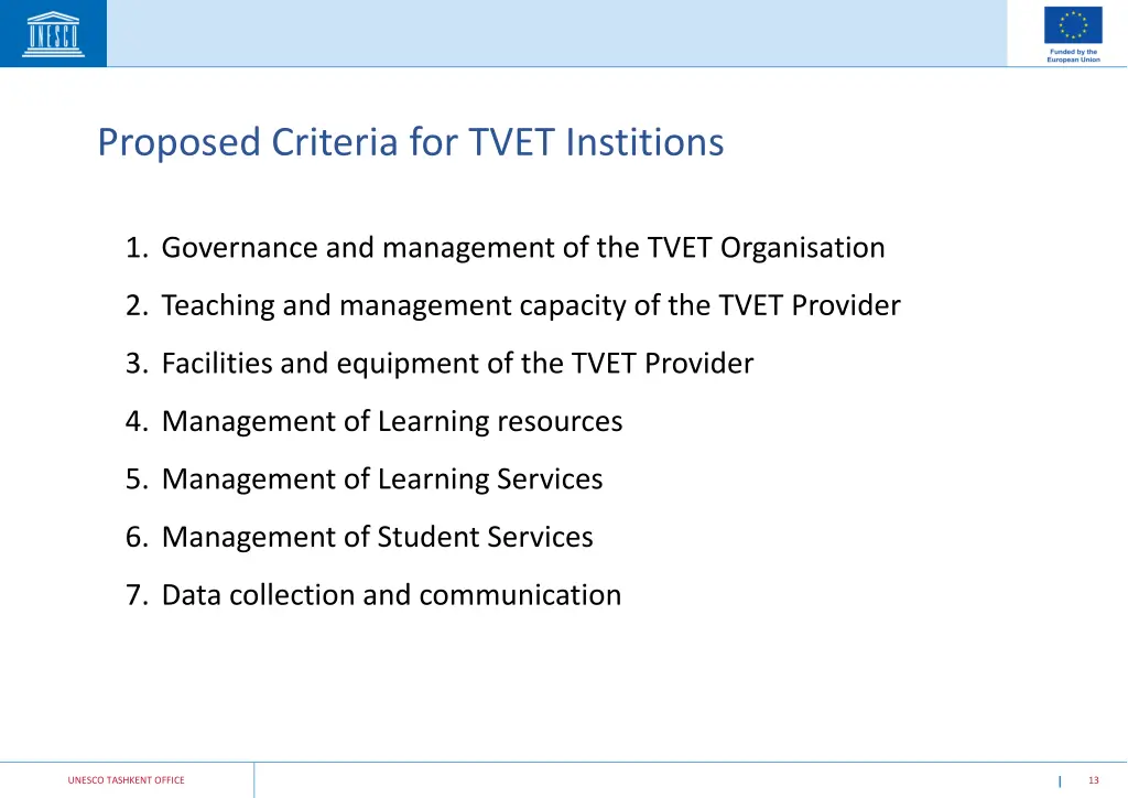 proposed criteria for tvet institions