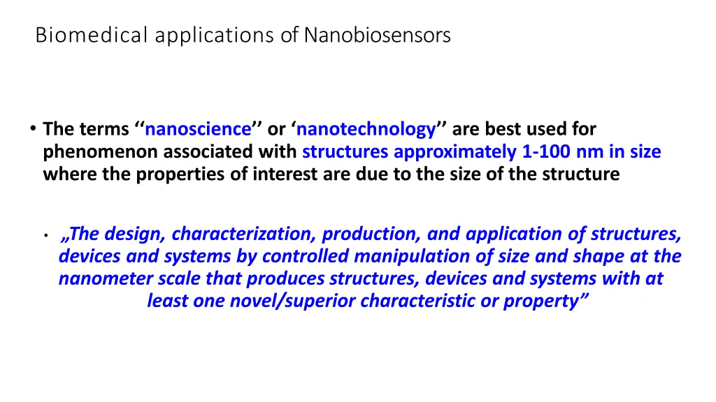 biomedical applications ofnanobiosensors