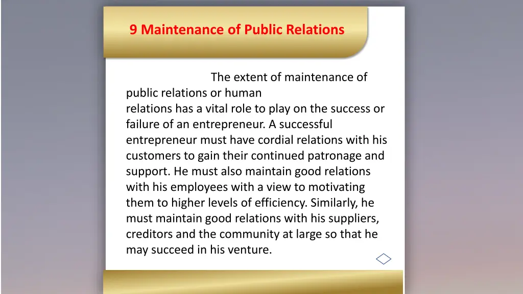 9 maintenance of public relations