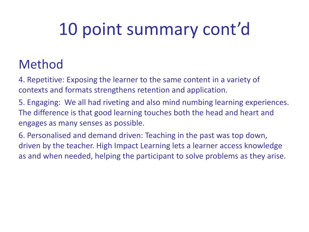 10 point summary cont d