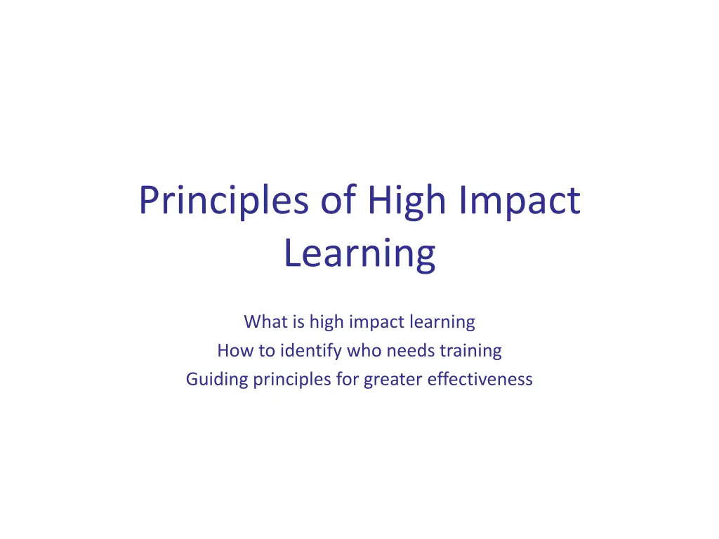 principles of high impact learning