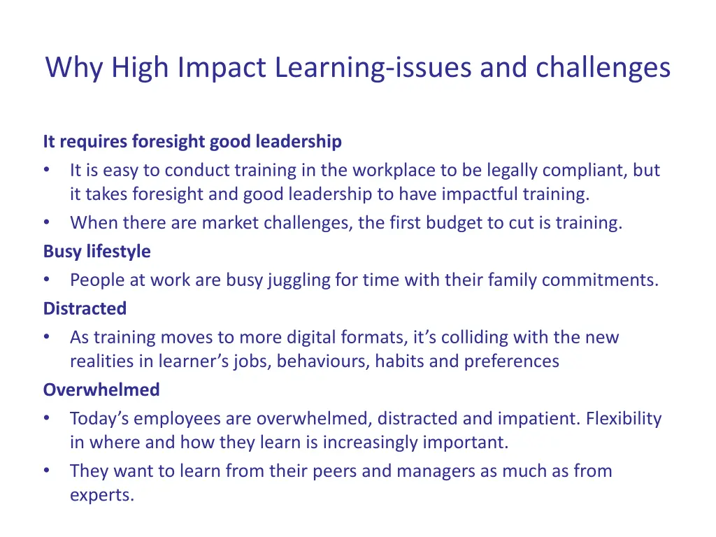 why high impact learning issues and challenges 1