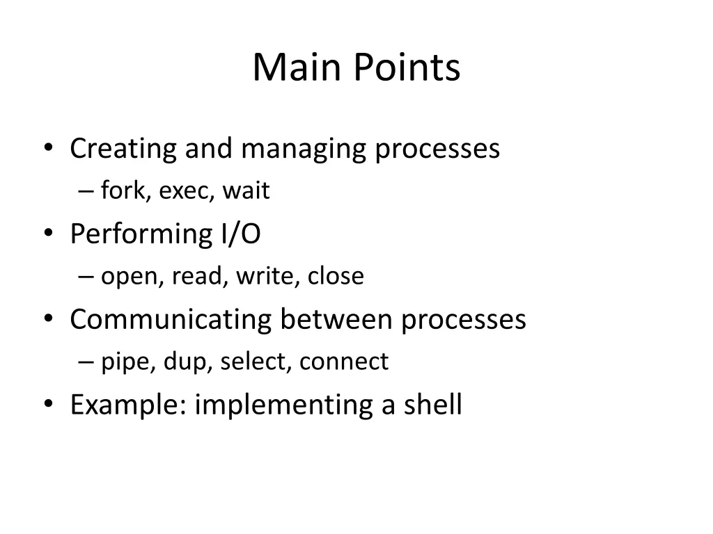 main points