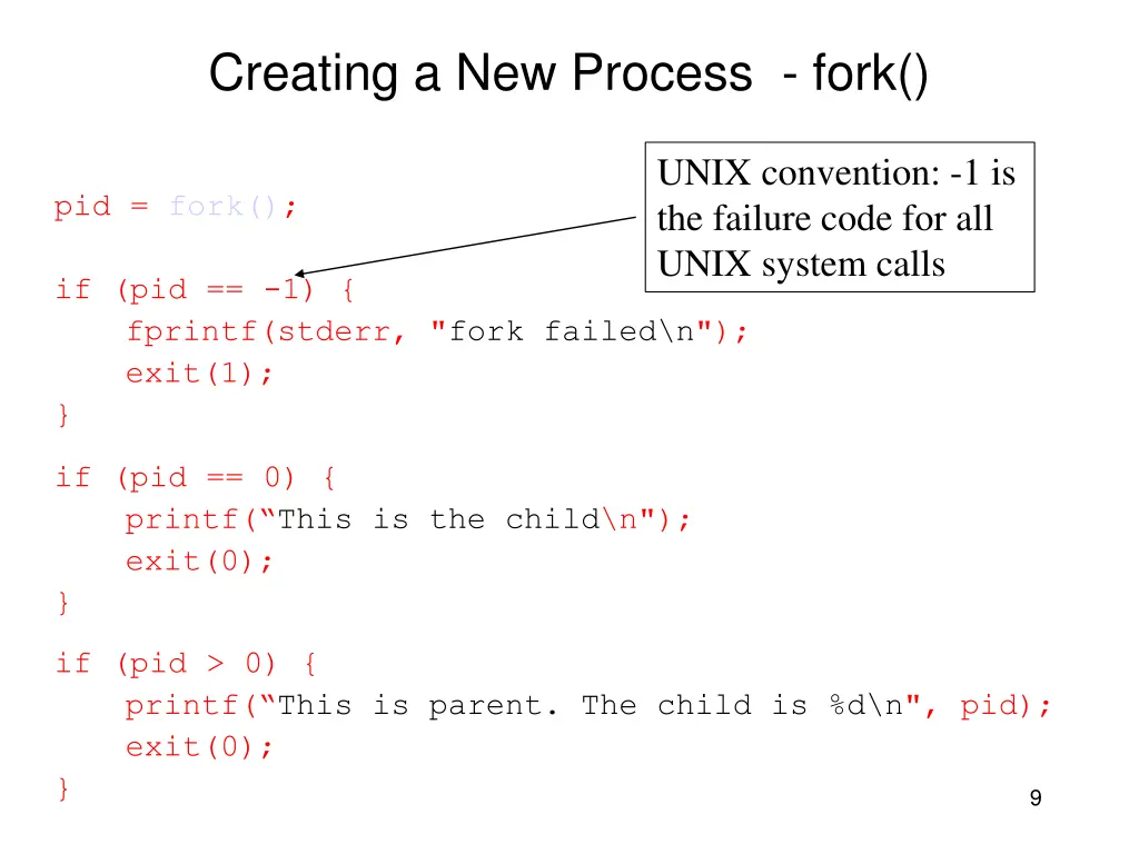 creating a new process fork