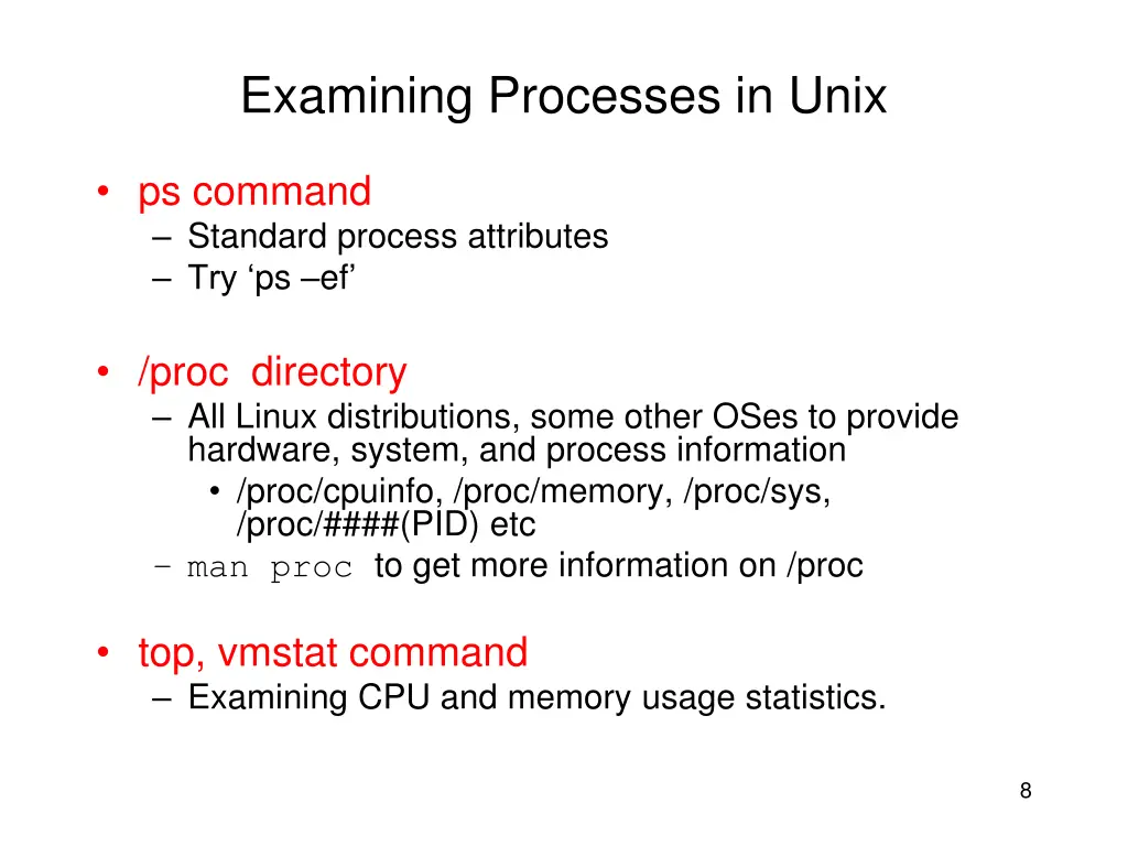 examining processes in unix