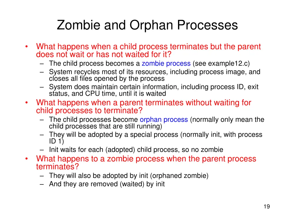 zombie and orphan processes