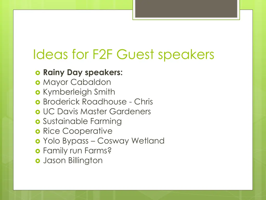 ideas for f2f guest speakers