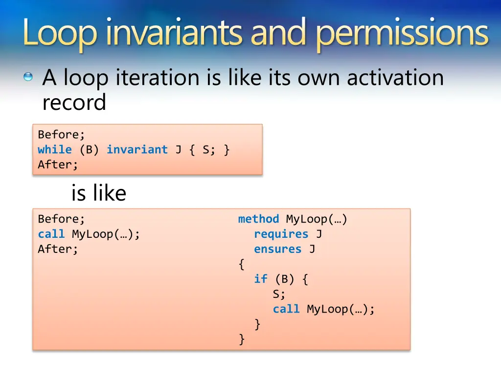 loop invariants and permissions a loop iteration