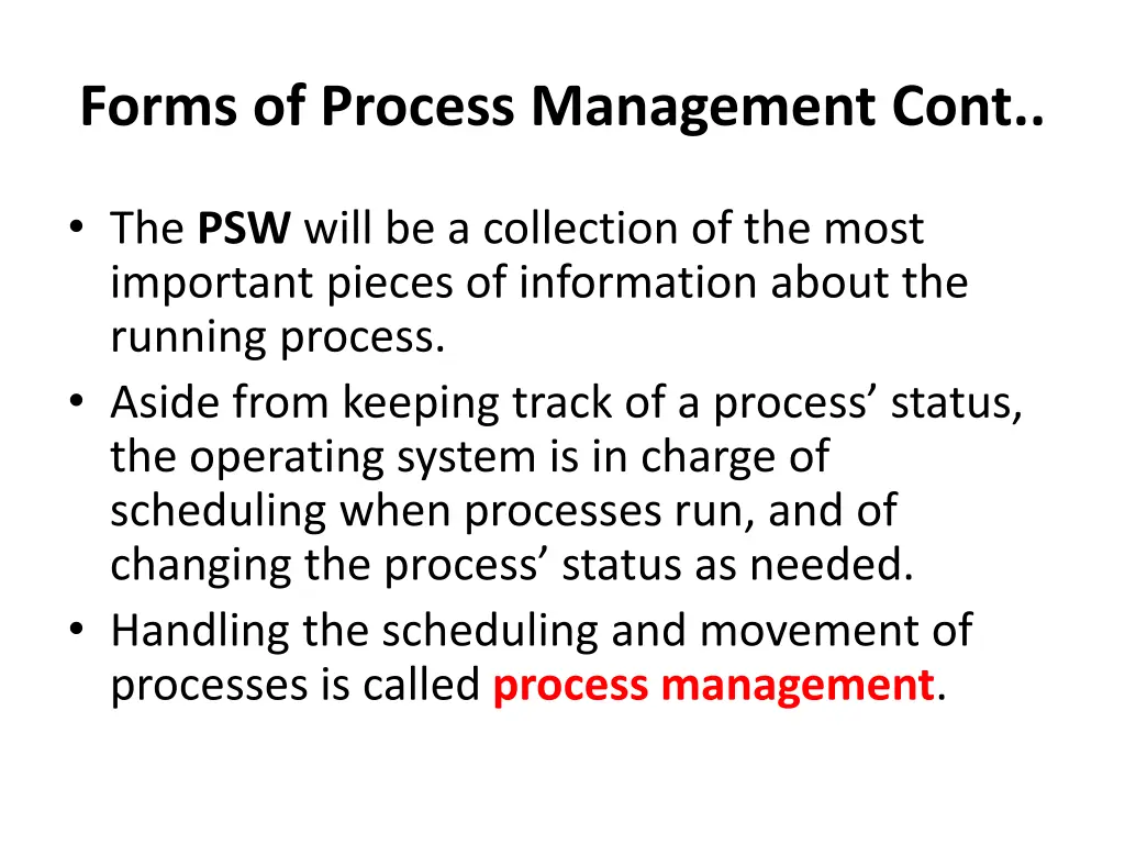 forms of process management cont