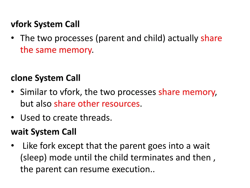 vfork system call the two processes parent