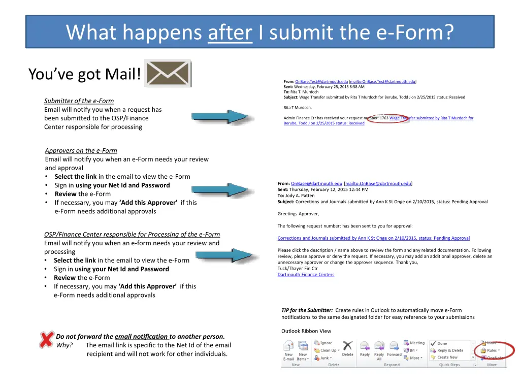 what happens after i submit the e form