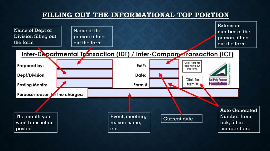 filling out the informational top portion