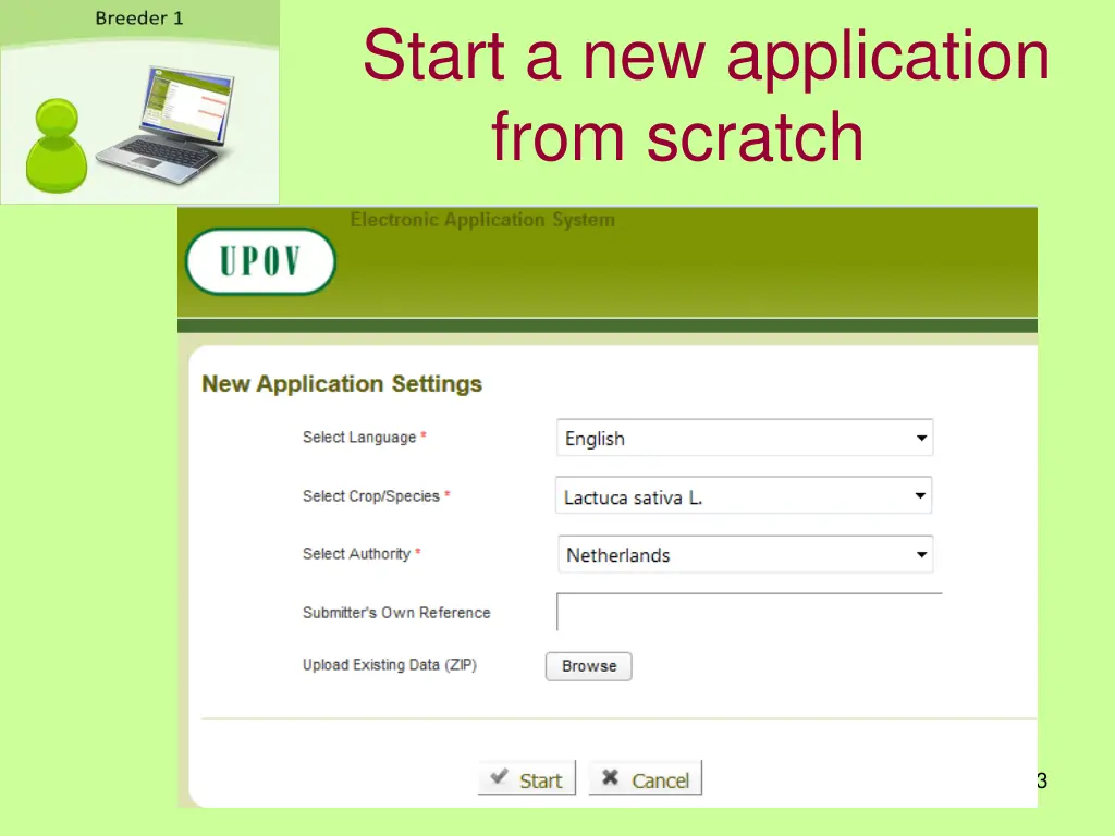 start a new application from scratch