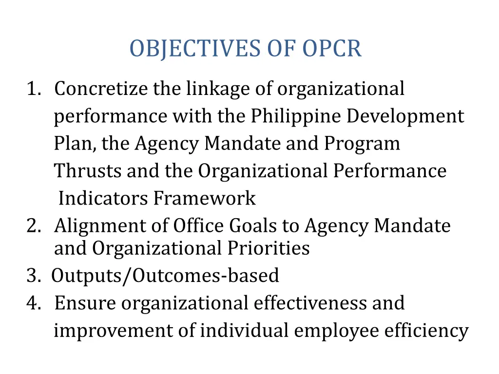 objectives of opcr