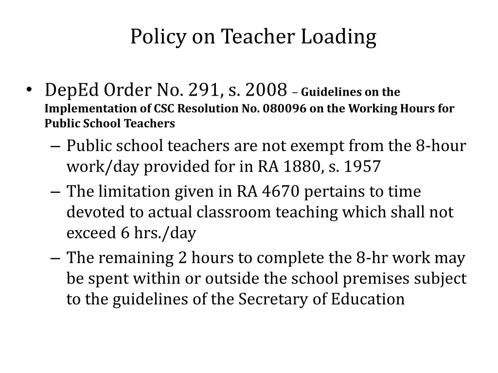 policy on teacher loading