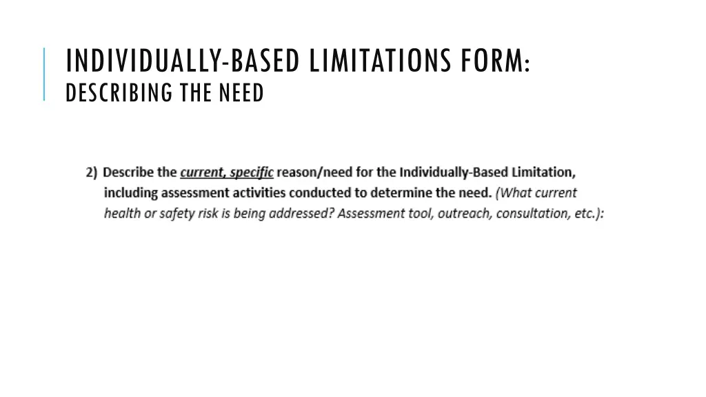 individually based limitations form describing 1