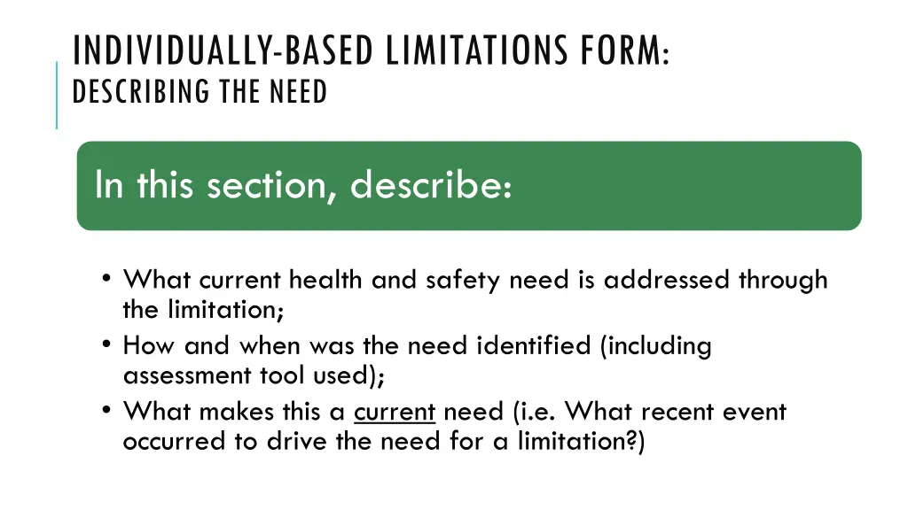 individually based limitations form describing 2