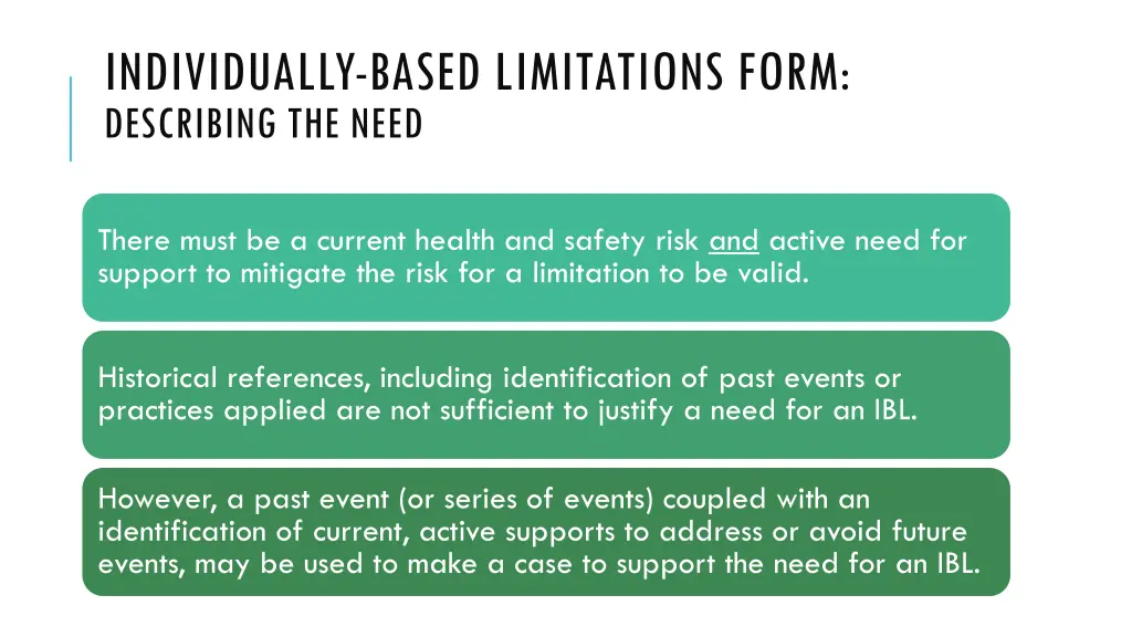 individually based limitations form describing 3