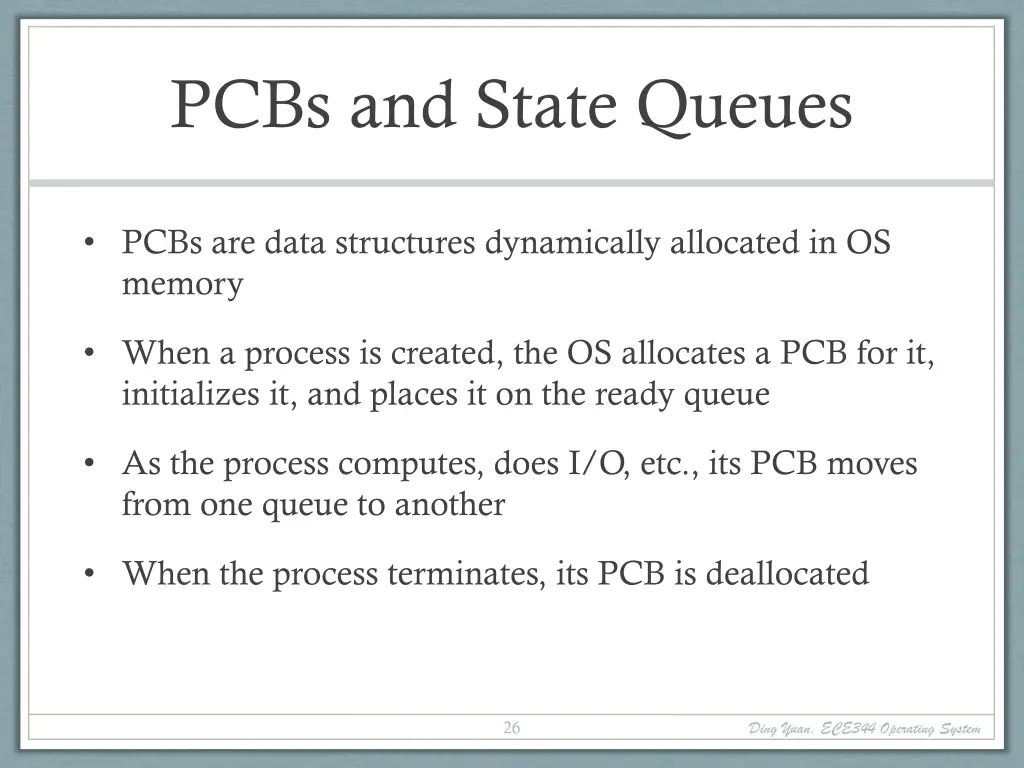 pcbs and state queues