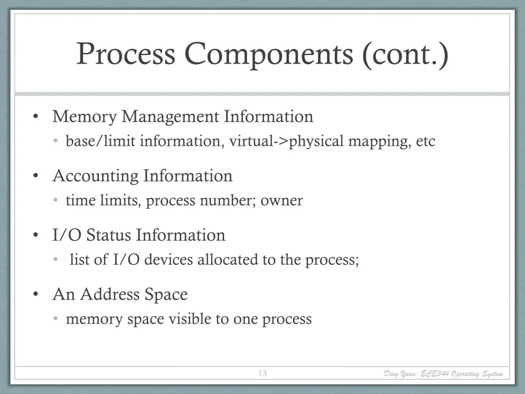 process components cont