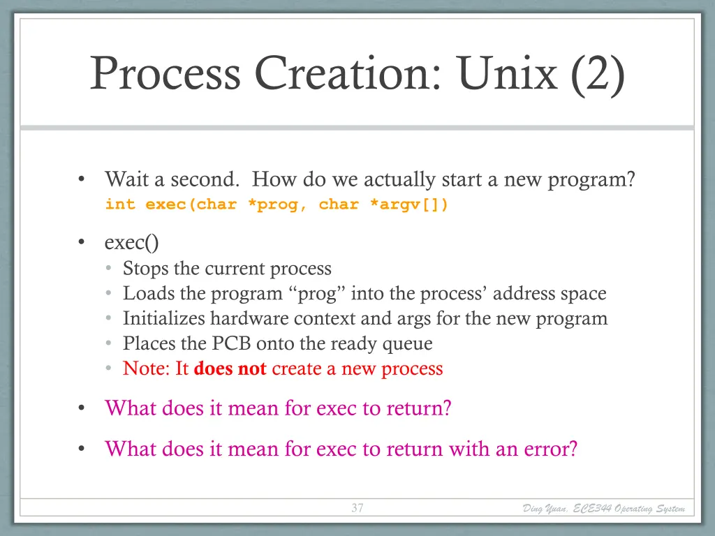 process creation unix 2