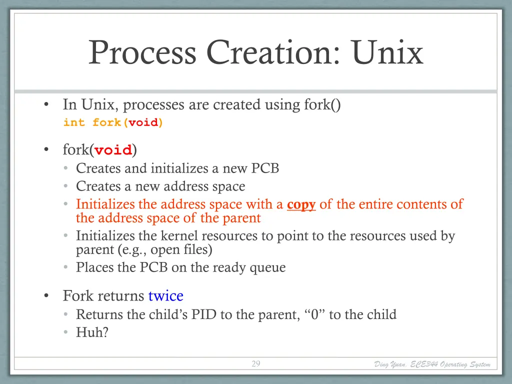 process creation unix