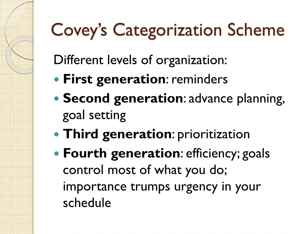 covey s categorization scheme
