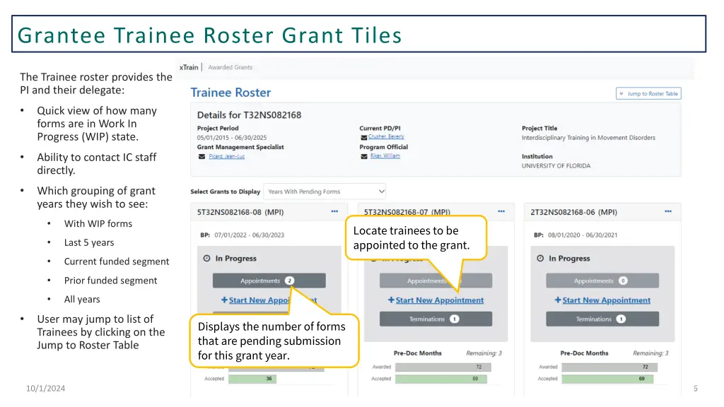 grantee trainee roster grant tiles