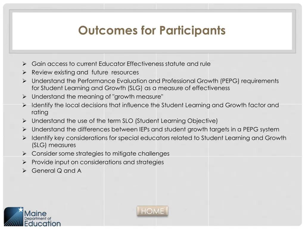 outcomes for participants