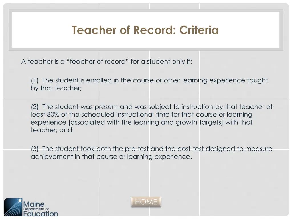 teacher of record criteria