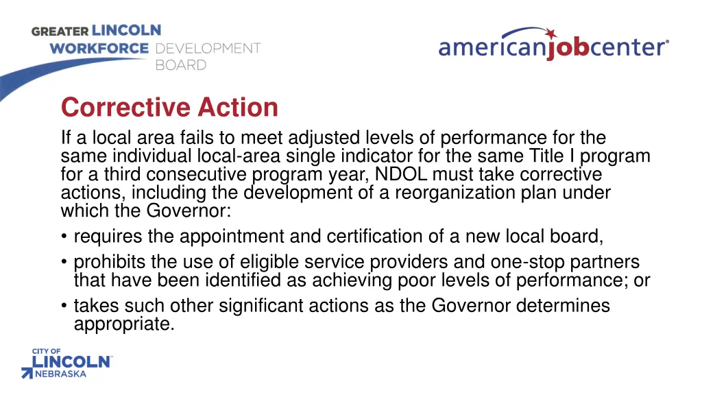 corrective action if a local area fails to meet