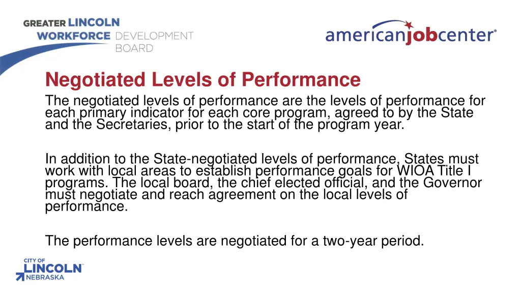 negotiated levels of performance the negotiated