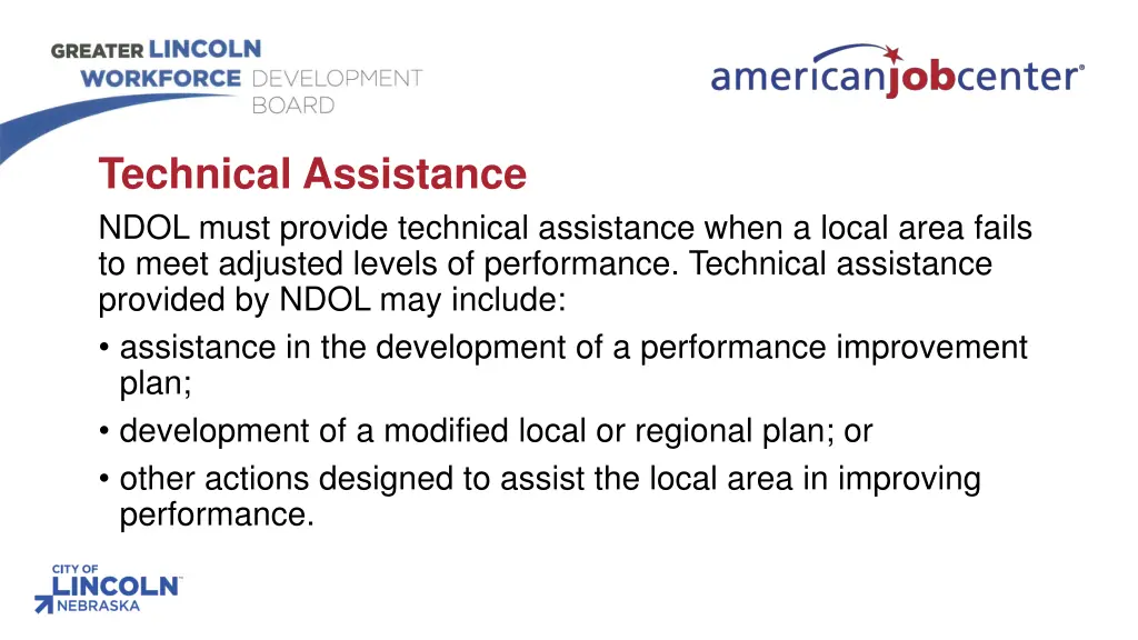 technical assistance ndol must provide technical