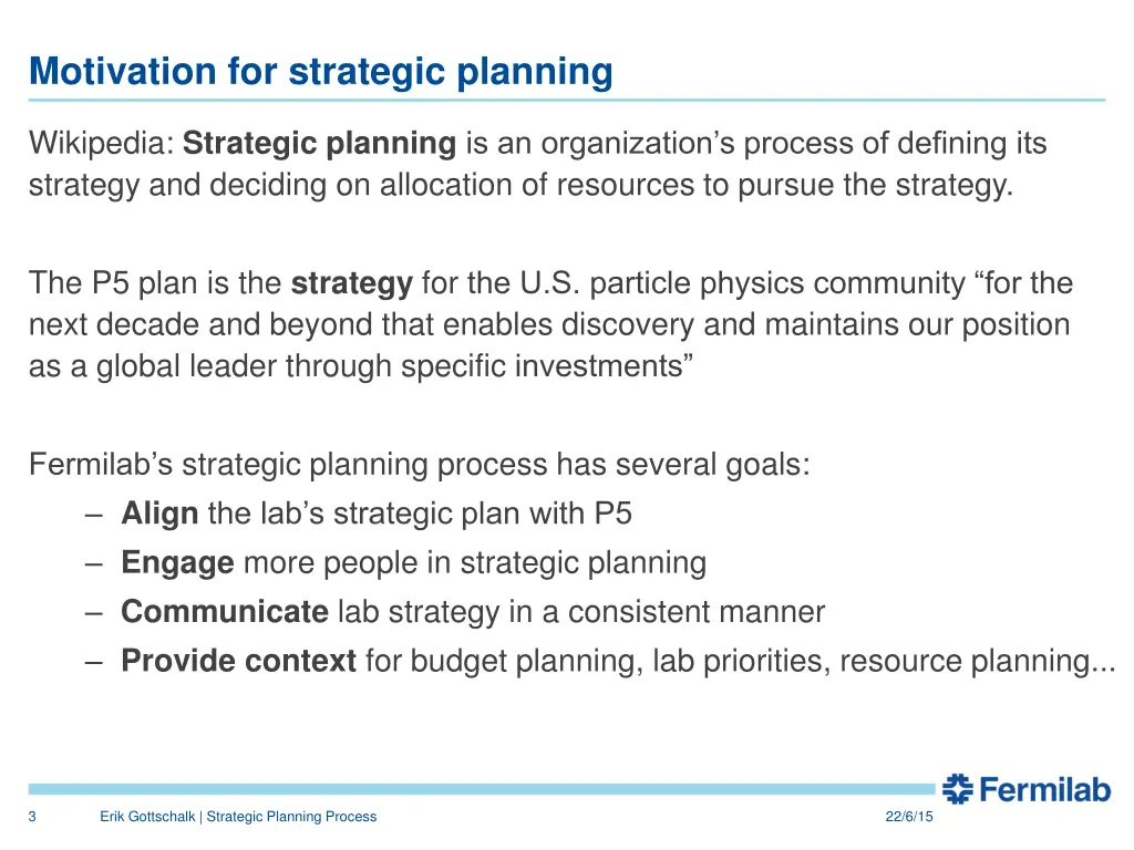 motivation for strategic planning