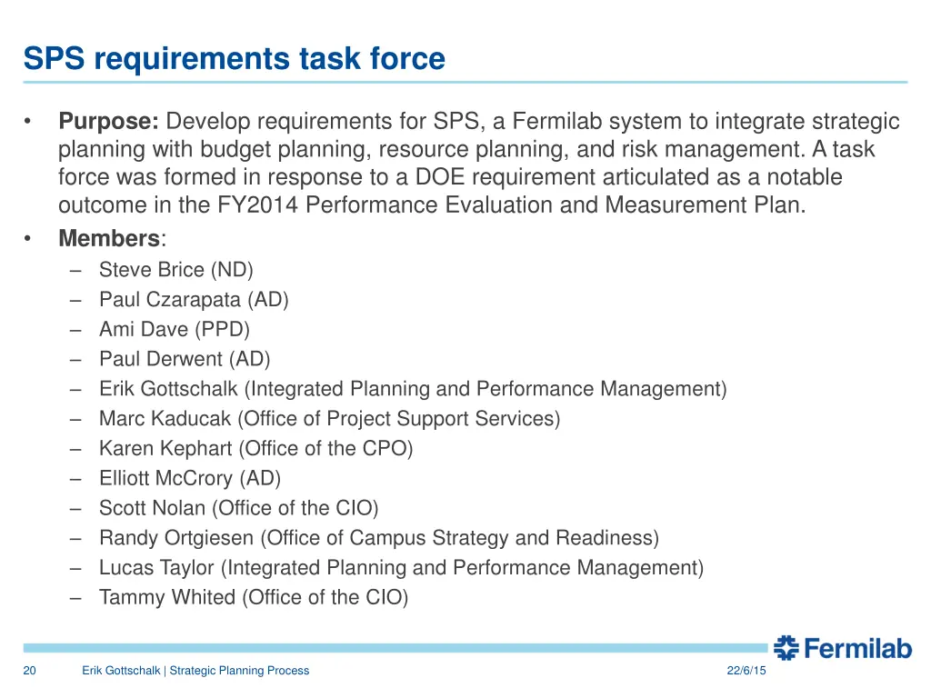 sps requirements task force