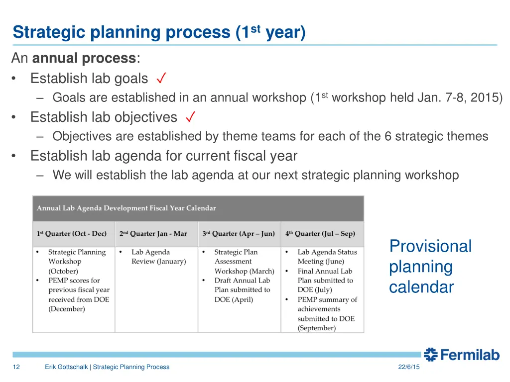 strategic planning process 1 st year