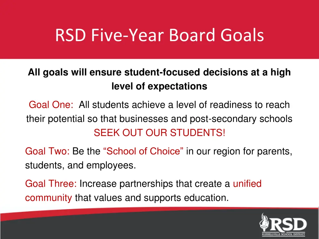 rsd five year board goals