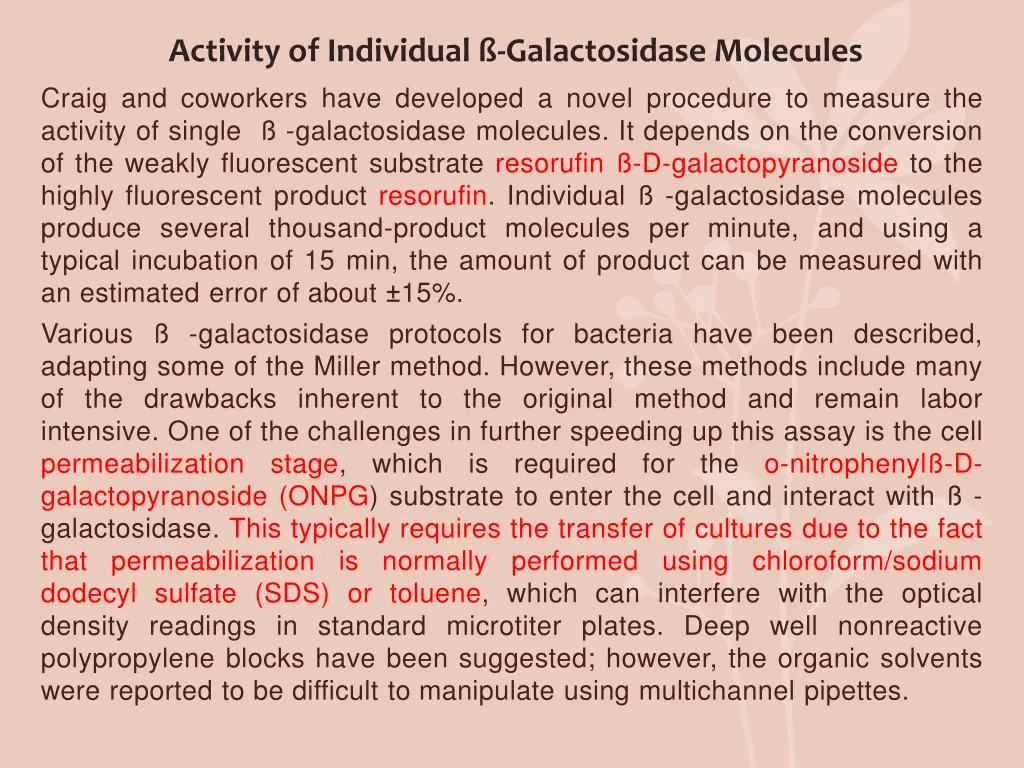 activity of individual galactosidase molecules