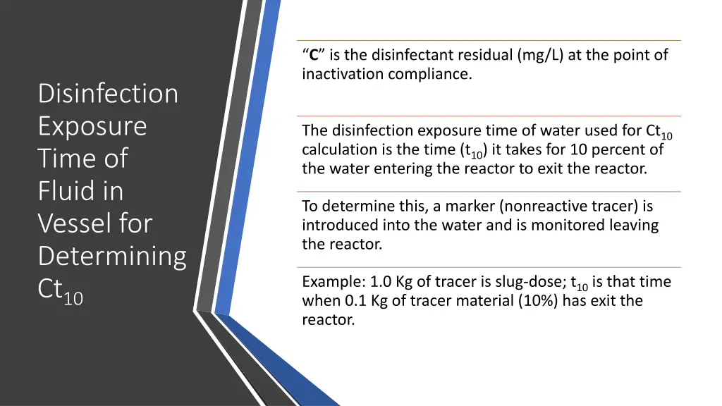 c is the disinfectant residual mg l at the point