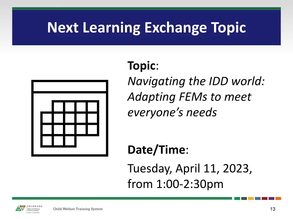 next learning exchange topic