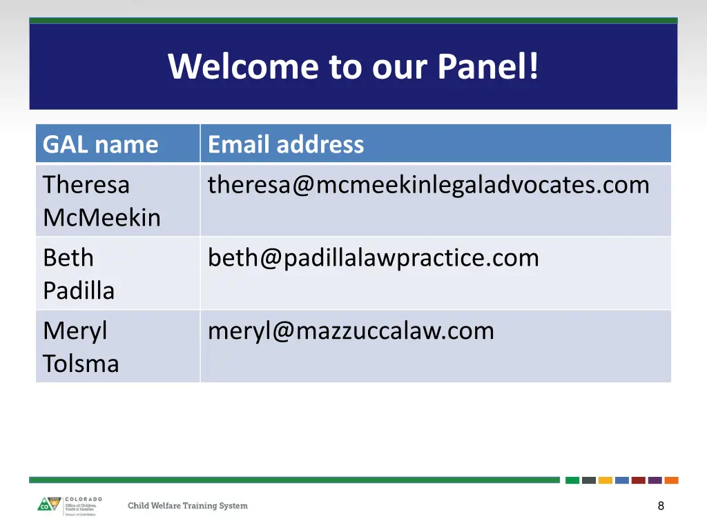 welcome to our panel